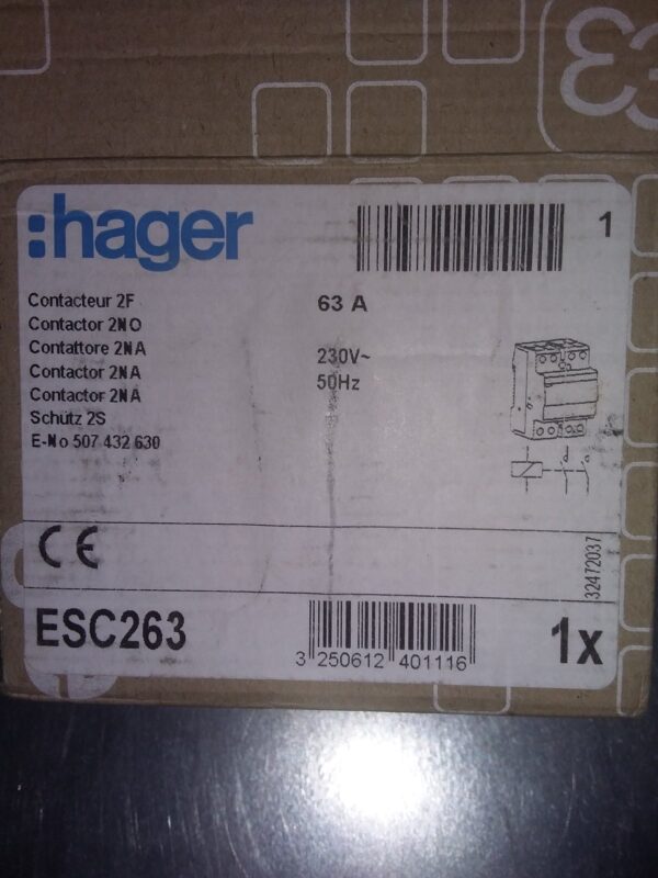 Hager ESC263 63A 2-Pole Modular Contactor 230V – New in Box